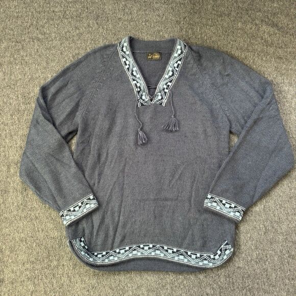 Artisanias El Inca Alpaca Pullover Sweater Women M Peru Knit Tribal Pattern Blue - Picture 1 of 6